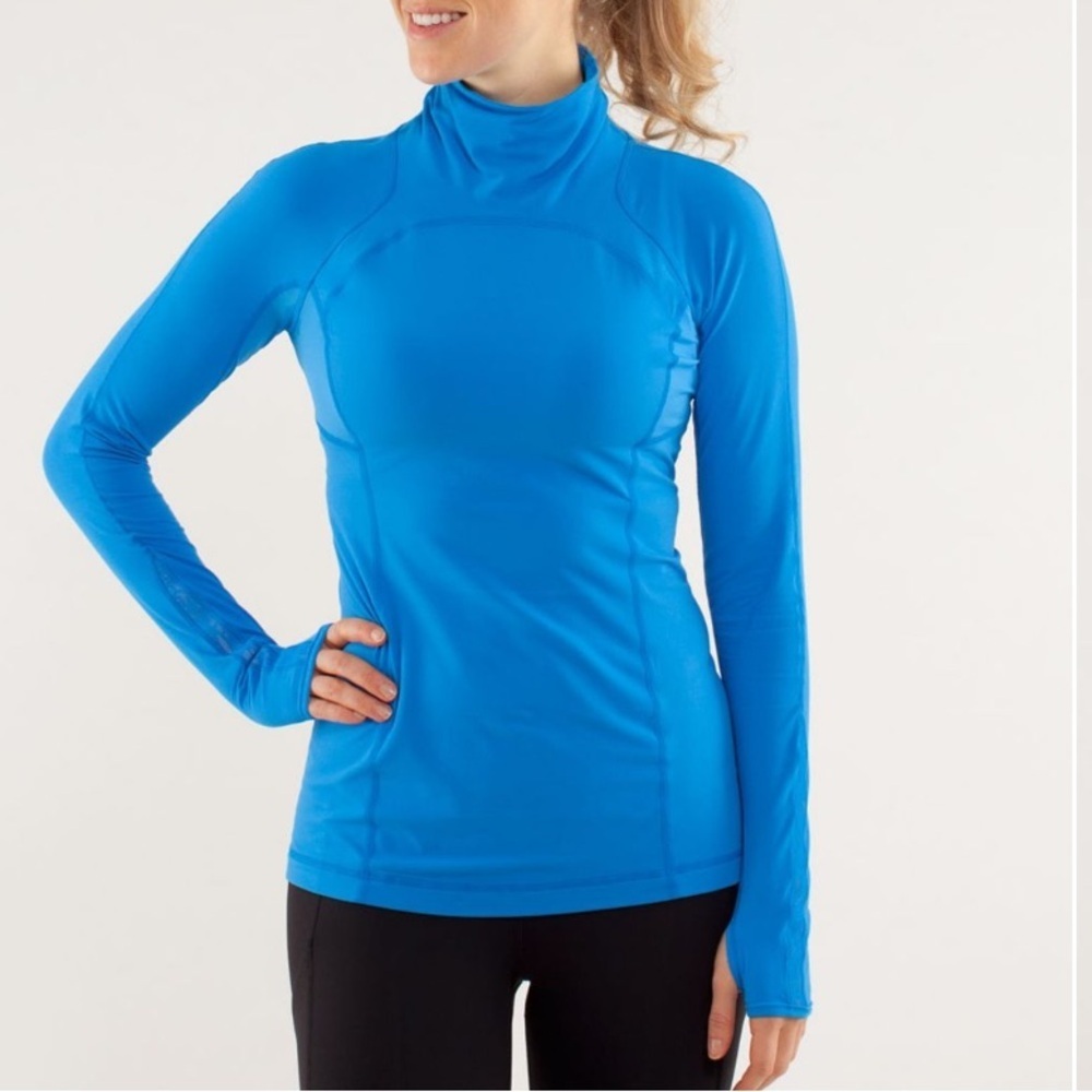 Lululemon blue turtleneck base layer long sleeve thumb hole top shirt 6